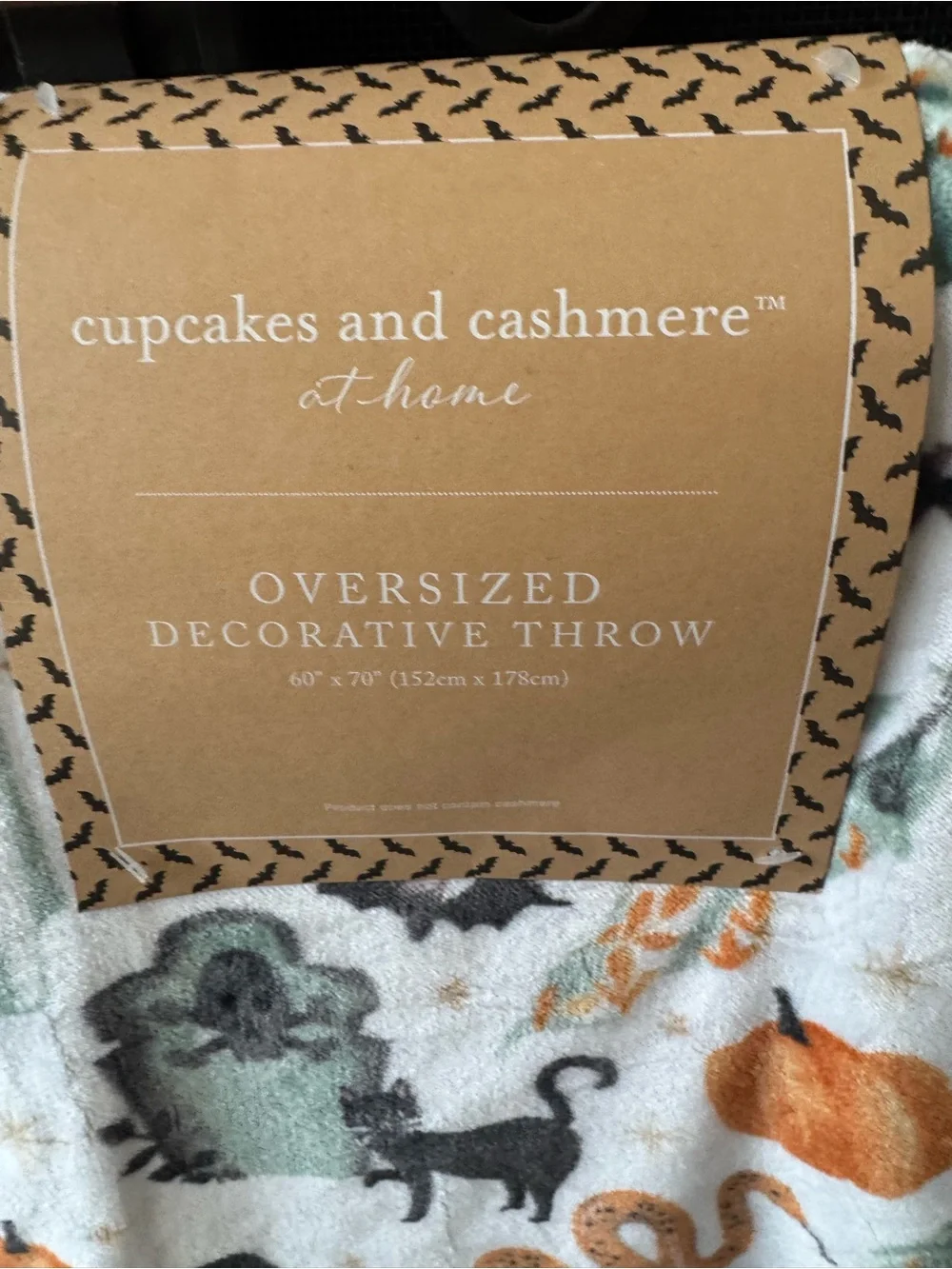 Cupcake & Cashmere Halloween Throw Blanket Pumpkins Cats Snakes Ghosts Moon NWT